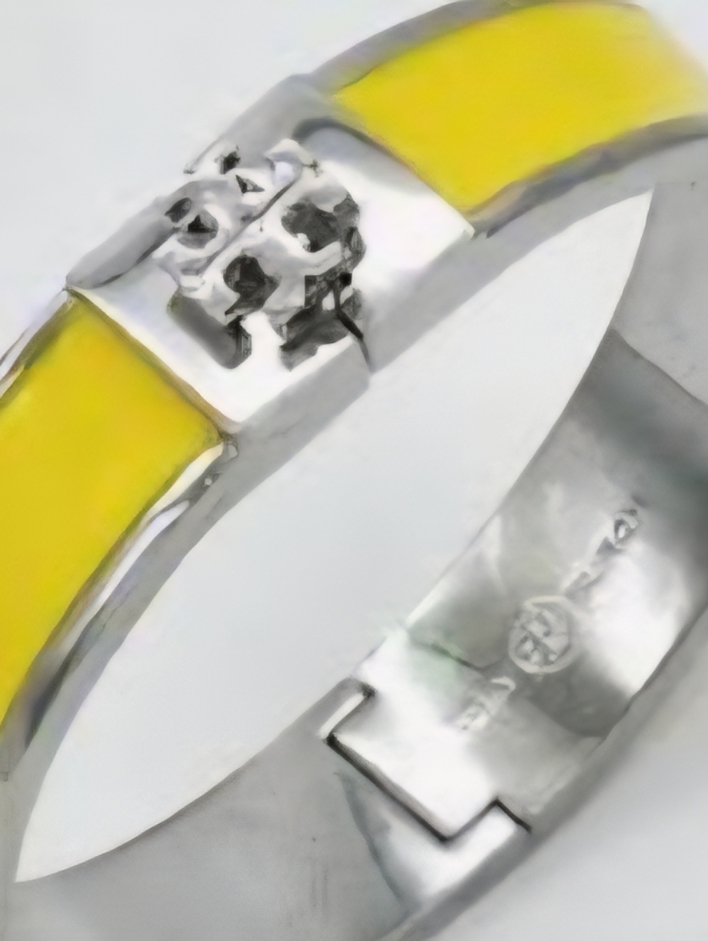 Tory Burch Yellow Enamel Logo Hinged Bangle Bracelet